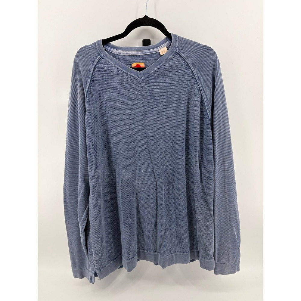 Tommy Bahama Relax, Blue Knit Long Sleeve V-Neck Shirt, 100% Cotton, Men XL
